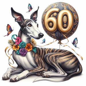 Greyhound Lurcher Whippet 60.Geburtstagskarte