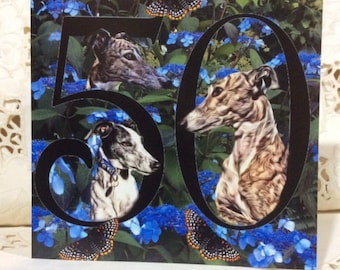 Greyhound whippet Lurcher 50th Birthday card