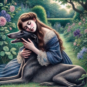 Carte Whippet lévrier, préraphaélite toutes occasions