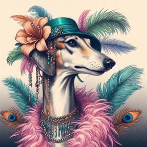 Biglietto di auguri per qualsiasi occasione con levriero glamour e whippet