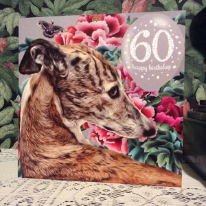 Greyhound Lurcher Whippet 60.Geburtstagskarte