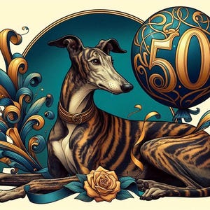 Carte 50e anniversaire lévrier whippet Lurcher