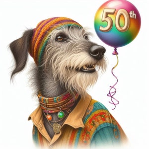 Carte 50e anniversaire Lurcher Greyhound whippet