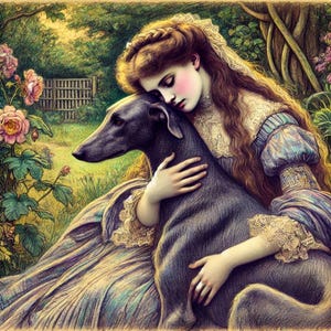 Carte Whippet lévrier, préraphaélite toutes occasions