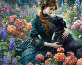 Greyhound Whippet , sighthound , Pre Raphaelite All Occasion Card