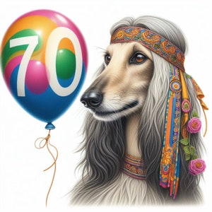 Carte 70e anniversaire lévrier afghan, whippet lévrier Saluki