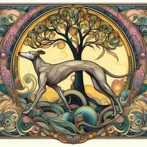 Biglietto d'auguri per qualsiasi occasione con levriero, whippet e albero della vita
