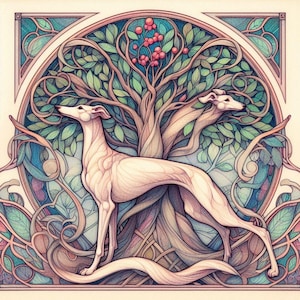 Windhond, Whippet, Tree of Life Wenskaart voor elke gelegenheid