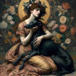 Carte Whippet lévrier, préraphaélite toutes occasions