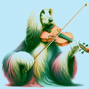 Levriero afgano con violino, levriero, whippet, biglietto di auguri per qualsiasi occasione