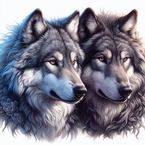 Paire de loups, style Game of Thrones, Saint-Valentin, anniversaire, carte de mariage