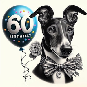 Greyhound, Whippet, Lurcher 60.Geburtstagskarte