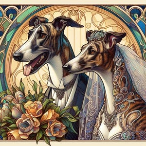 Greyhound, biglietto di auguri per matrimonio Whippet
