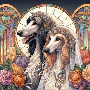 Tarjeta de felicitación de boda para galgo afgano, whippet y galgo