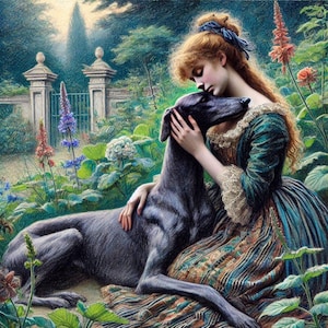 Carte Whippet lévrier, préraphaélite toutes occasions