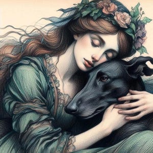 Carte Whippet lévrier, préraphaélite toutes occasions