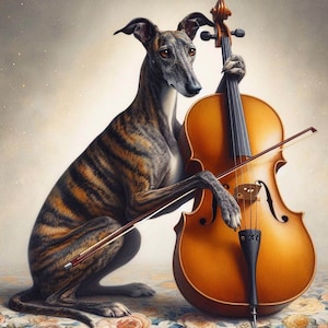 Carte toutes occasions lévrier avec violoncelle, whippet