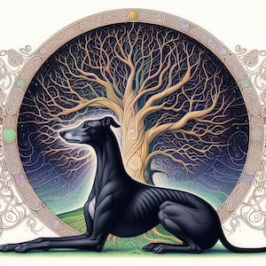 Biglietto d'auguri per qualsiasi occasione con levriero, whippet e albero della vita
