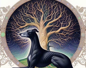 Greyhound , Whippet , Tree of Life Any Occasion Greetings Card