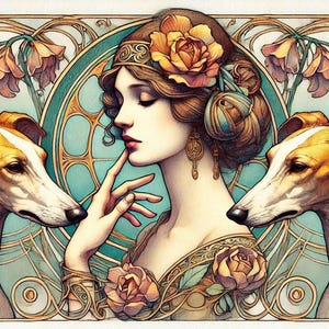 Carte toutes occasions lévrier Art nouveau