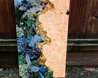 Turquoise Flower and Maple Burl Charcuterie Board - 18" x 10" Serving Board