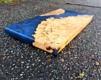Midnight Blue Epoxy Maple Burl Charcuterie Board – 18 x 10 Inch Serving Board