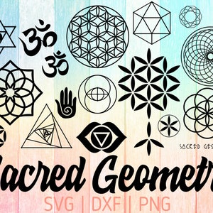 Pacchetto geometria sacra SVG DXF PNG - File per Cricut - Fiore della Vita - Om Aum - Hamsa - Terzo Occhio Chakra - Seme della Vita - Crafting Cutting