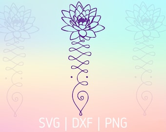 Unalome Lotus Flower SVG DXF PNG Files For Cricut Zen Buddha Buddhism Meditation Yoga Studio Design Spiral Crafting Cutting Files