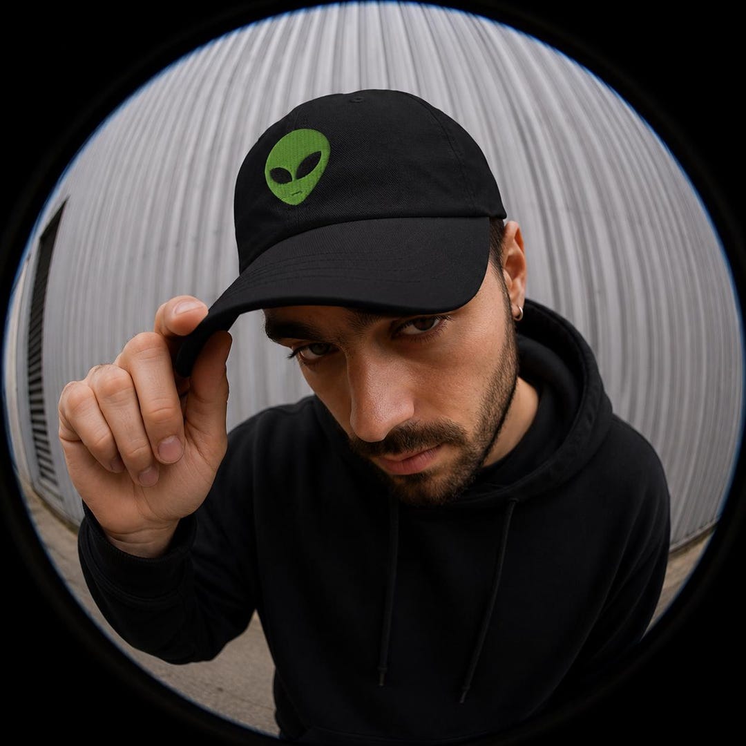 Alien Head Embroidered Black Dad Hat | Green, Greys, Ufos, Art Bell ...