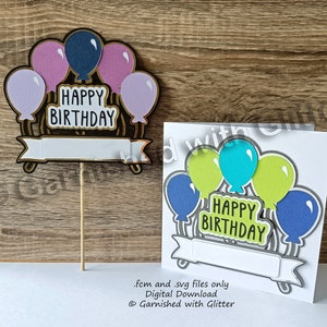 Birthday Cake Topper, Card Topper, Party, Cake, Balloons, for Birthday Party, 3d Cake Topper, Layered topper, Layered svg, Cricut file, svg