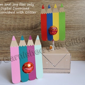 Pencils Confectionery Holders. Digital Download Cutting Files-fcm,svg For L1ndt L1ndor, Ch*pa Ch*p or T**tsie Pop and Harib* Treat Size.