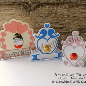 Wedding - Hearts & Love Birds Confectionery Holders - fcm/svg files. Digital Cutting Files download only. 3 designs. No physical items sent.