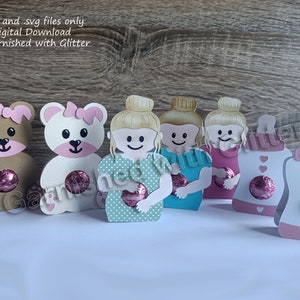 Baby Shower Candy Chocolate Holders - fcm/svg files. Ferrer0 R0cher, L1ndt L1ndor, Lollipop. Digital Cutting Files download only.