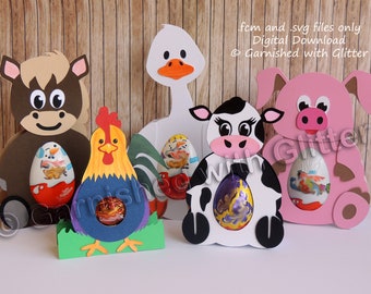 On the Farm - Horse, Cow, Pig, Goose, Rooster, Confectionery Holders. svg/fcm Digital Cutting Files. Download only