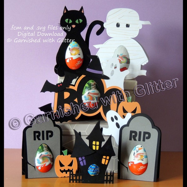 Halloween 2, Confectionery Holders, for kids, Mummy, SVG Cutting File, spooky, party bag, lollipop holder, Trick or treat, Candy holder, egg