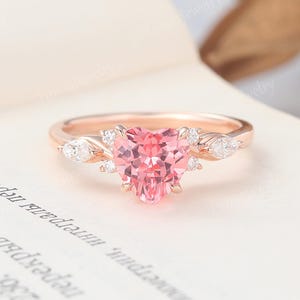 Unique Heart cut Pink sapphire engagement ring Unique Rose gold cluster ring Marquise cut moissanite ring Diamond wedding woman ring gift