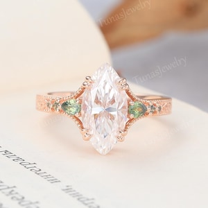 Einzigartige Marquise cut Moissanite Verlobungsring Roségold Frauen Hochzeitsring grün blau Sapphire Cluster-Ring Art-Deco Brautversprechen Ring
