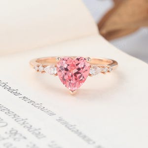 Unique Heart cut Pink sapphire engagement ring Rose gold cluster ring pear cut moissanite ring Diamond wedding woman ring promise gift