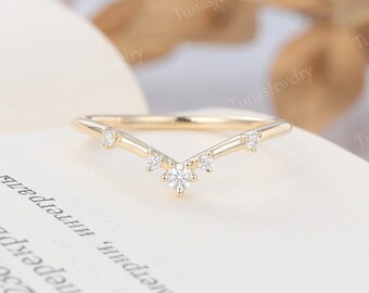Sierlijke Moissaniet trouwring geelgouden gebogen ring vrouwen unieke Moissaniet V-vormige ring Art Deco ring bruidsring belofte ring voor haar