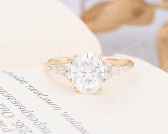 Ovale 8 * 10mm Moissanite verlovingsring Geel goud gesimuleerde diamanten ring Marquise Moissanite Cluster ring Art deco Bruidsring Promise ring