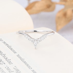 Marquise cut Moissanite wedding band White gold Curved wedding band Unique wedding ring Stacking ring Unique matching band Bridal ring