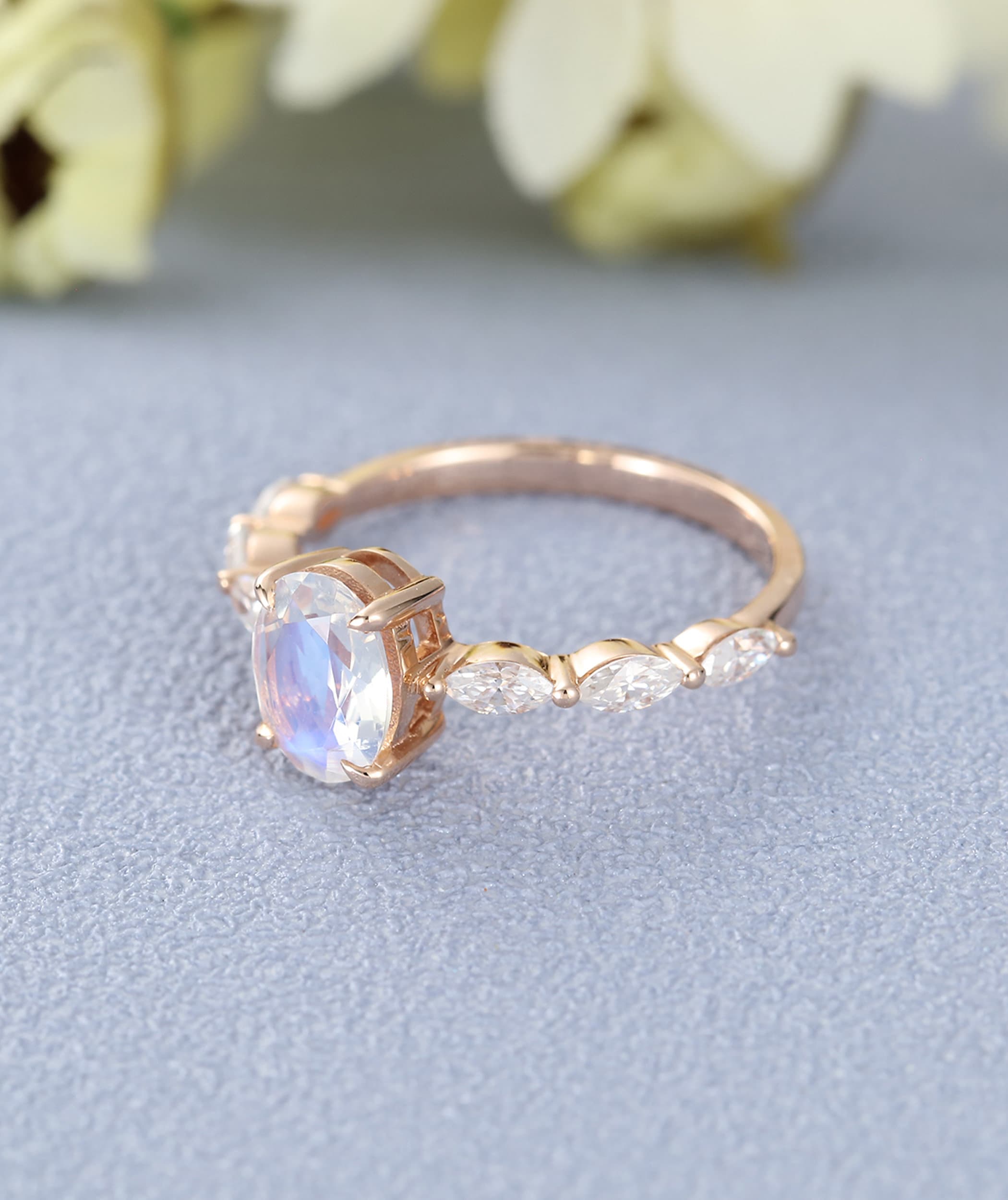 Moonstone engagement ring rose gold band engagement ring oval Etsy