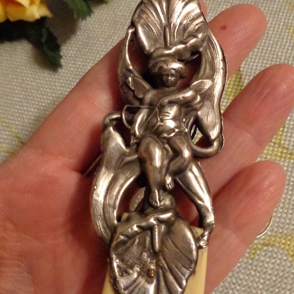 Victorian Silver Plated Cupid and Lilies Celluloid Book Knife/Page Turner