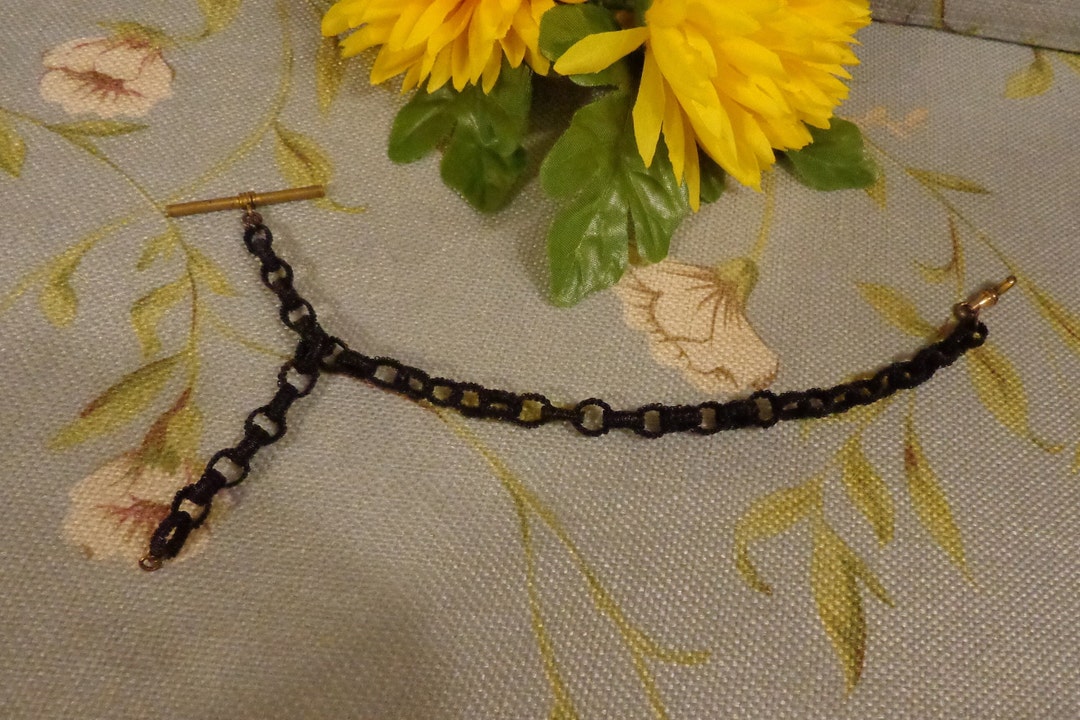 Victorian Dark Horsehair Watch Chain With Gold Filled Toggle and Swivel