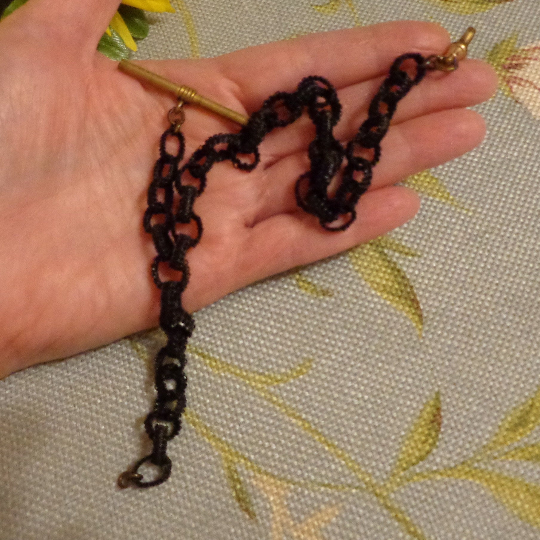 Victorian Dark Horsehair Watch Chain With Gold Filled Toggle and Swivel