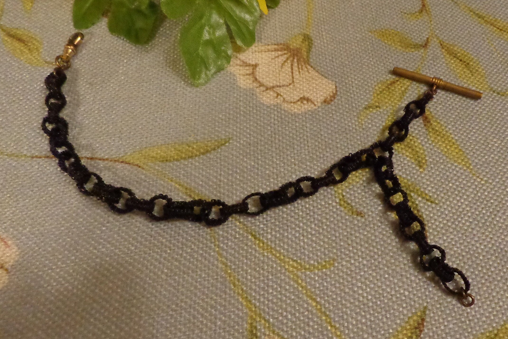 Victorian Dark Horsehair Watch Chain With Gold Filled Toggle and Swivel