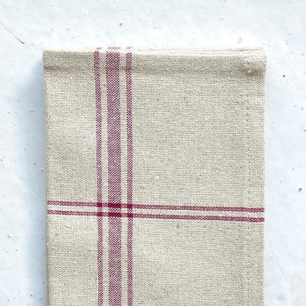 Rustic French Linen Tea Towel | Natural Linen Kitchen Towel - Thick Linen, 220 Thread Count, Natural Linen, Antique Look, Made in France