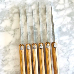 Laguiole Knives Set of 6 | Authentic Laguiole Knives | Olive Wood Handle - Laguiole Cutlery, Serrated Blade, Made in France