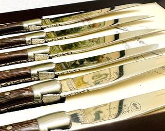 Antique Laguiole Knives Set of 6 | Authentic Laguiole Cutlery - Luxury Set, Wenge Wood Handle, High Grade Steel, Handmade, Made in France