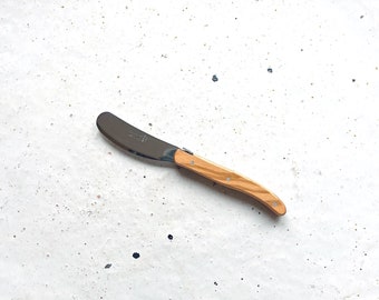 Laguiole Mini-Buttermesser | Authentisches Laguiole-Besteck | Olivenholzgriff - Mikrogesägte Klinge, Edelstahl, Hergestellt in Frankreich